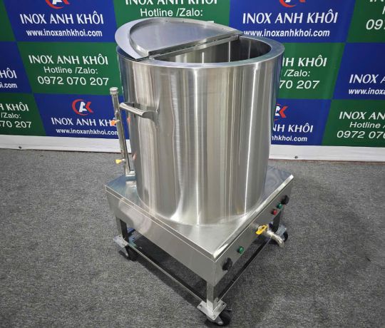 Nồi Nấu Cháo 150 Lít Điện Liền Inox 304 Có Bánh Xe NNC01304