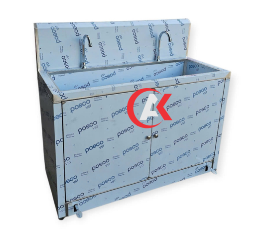 Gia Công Chậu Rửa Tay Inox 304 Phòng Sạch 02 Vòi Đạp Chân GC72