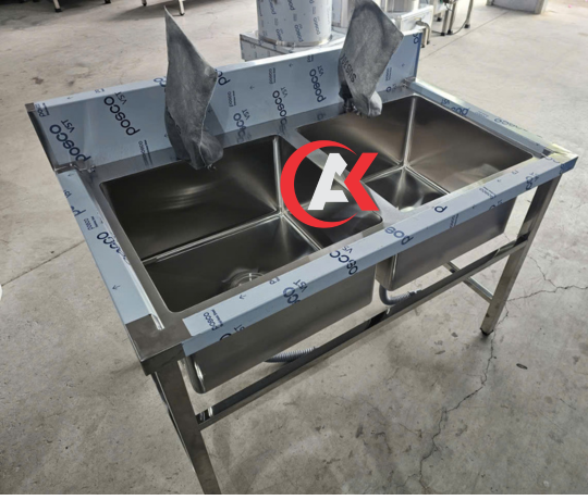 Chậu Rửa 2 Ngăn Công Nghiệp Đủ Bộ Inox 304 CR12